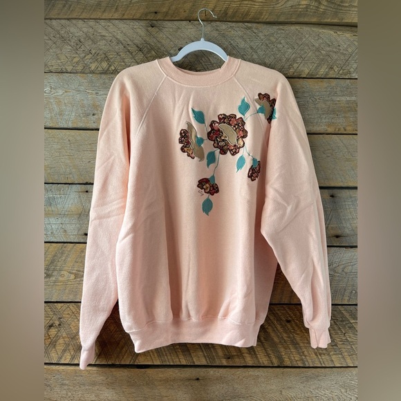 VTG Hanes Peach Embroidered Floral Crewneck Sweater USA Womens *READ* - Picture 2 of 12